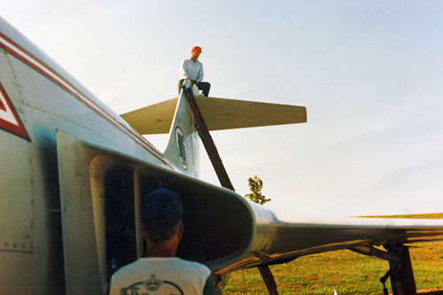 Errol Laughlin waxes Voodoo 037 after installation at Summerside 1990